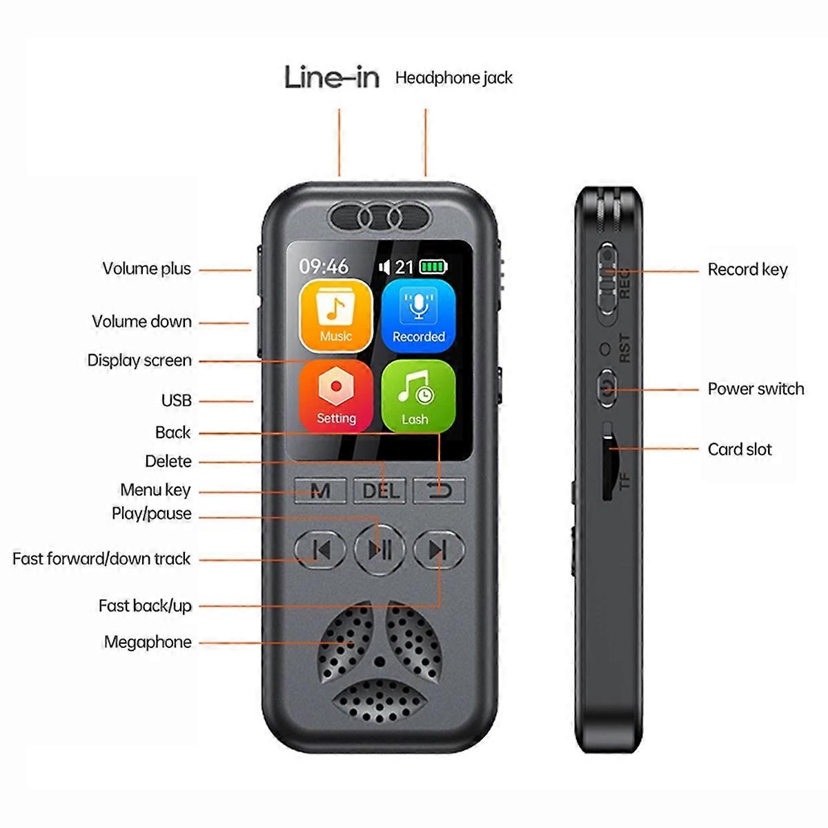 64GB Digital Voice Recorder SU7 Voice Activated Audio Recording Noise Reduction Playback MP3 Player