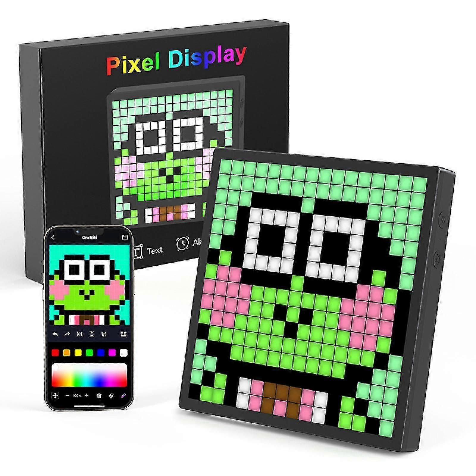 LED Pixel Display, 16x16 Programmable Pixel Art Display with APP Control, Creative Animations, Fun Text and Digital Clock, Gaming Accessories for Desk
