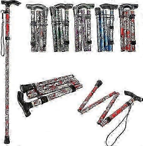 Folding Walking Stick Adjustable Aluminium Floral Walking Cane For Hiking Camping Durable Mobility - HZ