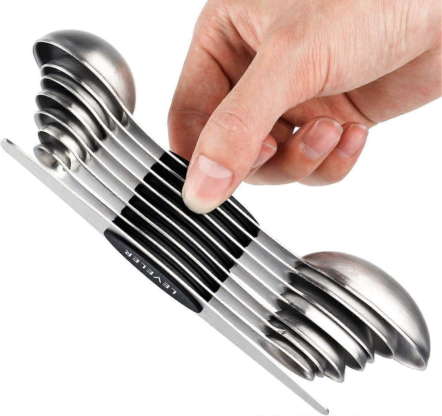 Magnetic Measuring Spoons Set of 9 Stainless Steel Dual Sided Stackable Measuring Spoons Nesting Teaspoons Tablespoons