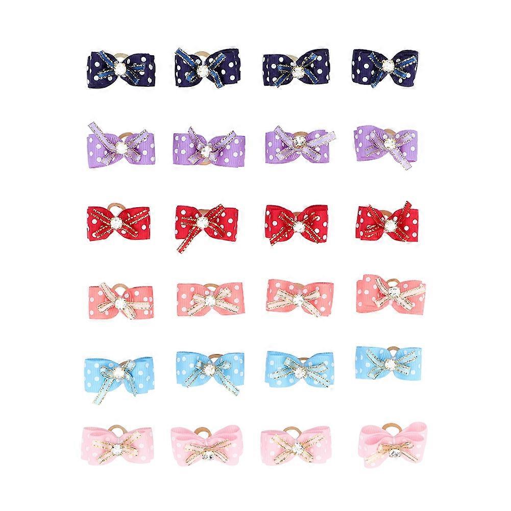 24pcs Dog Cat Rhinestone Head Bows Set for Medium Small Pets - Cute Pet Accessory, Bowknot Design, Sparkling Decor