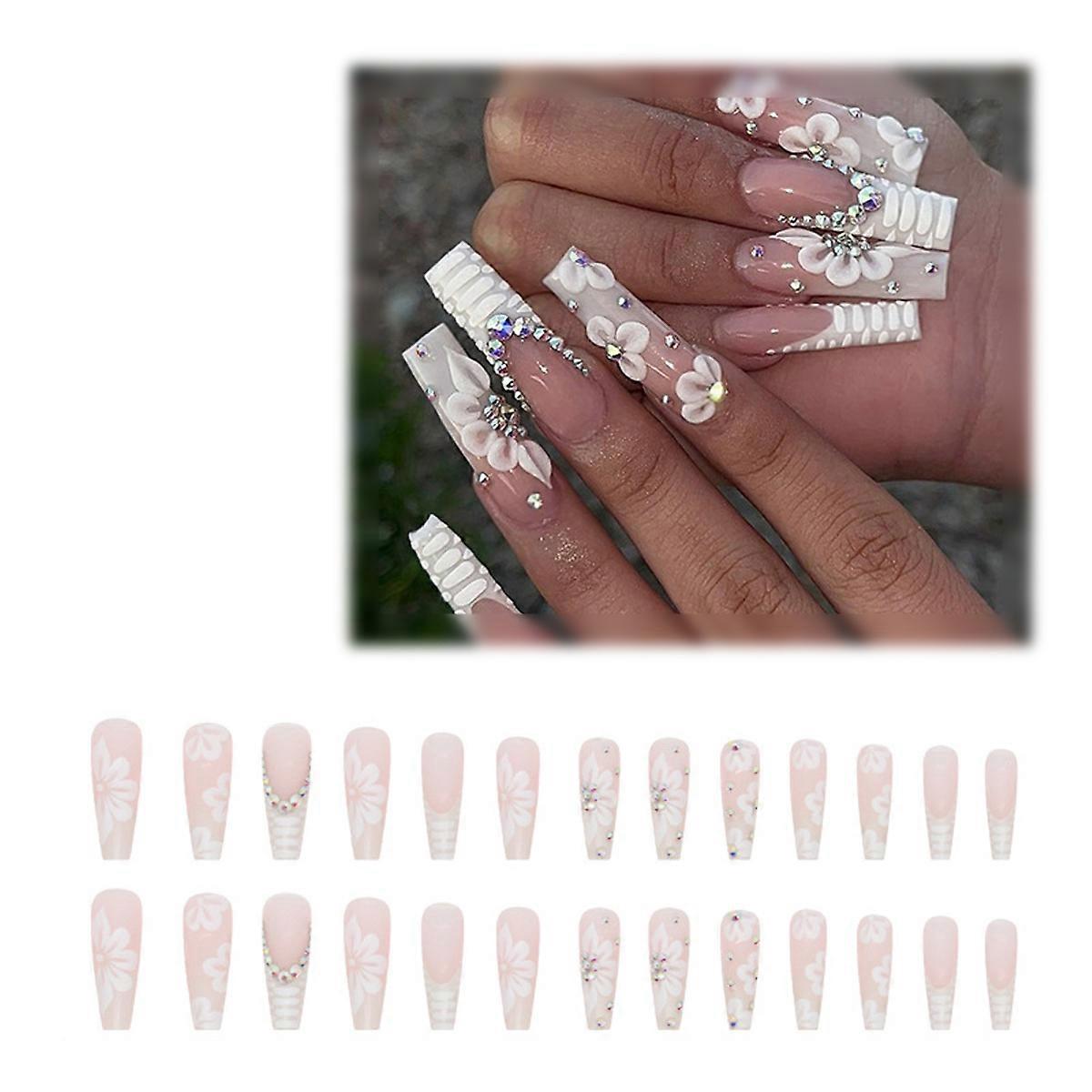 Glossy Butterflies Design Press On Nails, Crystal Gem Decoration, Reusable Stick On Nails, High-Quality Soft Gel, Easy To Apply, 12 Different Sizes,