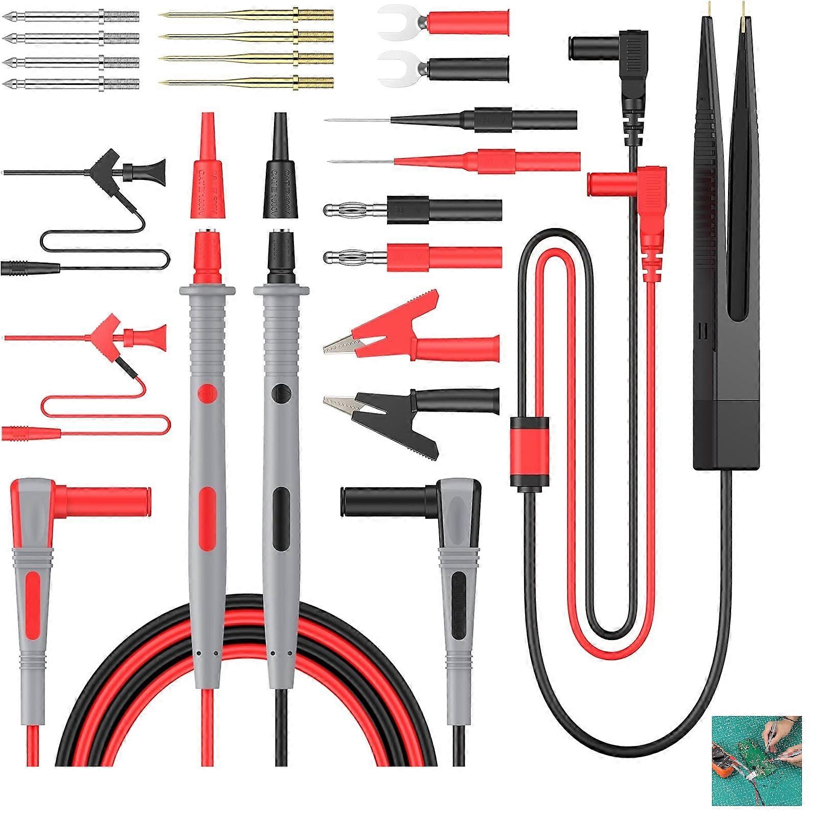 Advanced Multimeter Test Lead Kit, Double Insulation Silicone Leads & Gold-Plated Probes, Comprehensive Alligator Clips Banana Plug Set for Versatile