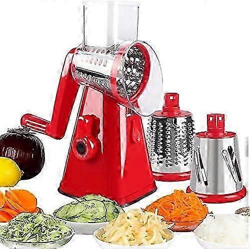 Rpe Fromage Rotative Rpe lgumes rotative manuelle Mandoline avec 3 lames interchangeables, facile à utiliser (rouge)