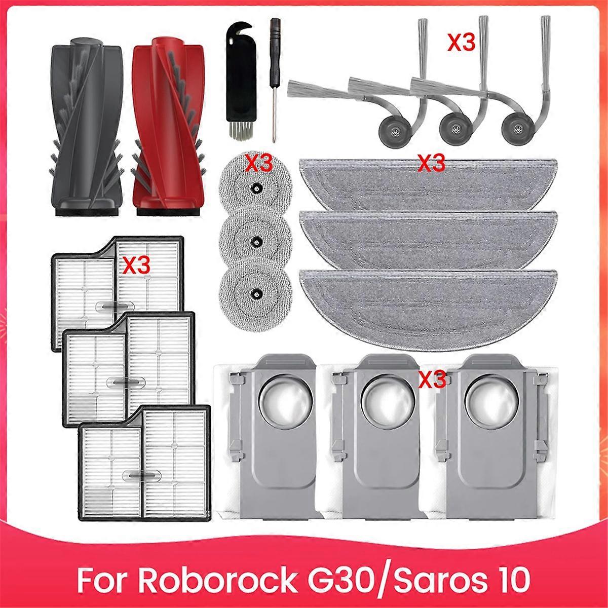 For G30/Saros 10 Robot Vacuum Accessories Replacement Parts Main Brush Side Brush Filter Dust Bag Mop Cloth
