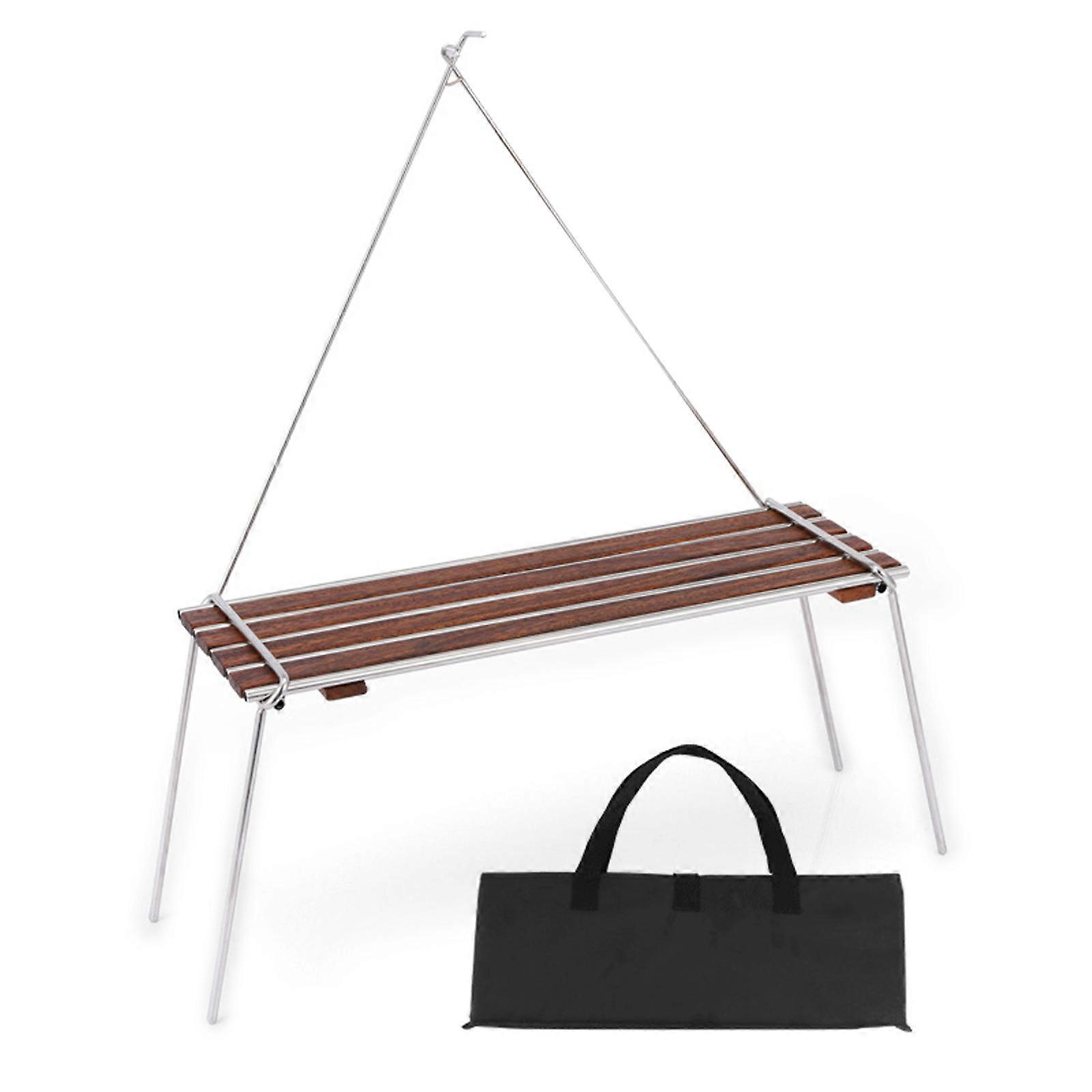 Outdoor Camping Rack Table Stainless Steel Beech Wood Folding Family Picnic Rack Small A Shape Table with Hanging Stand silver