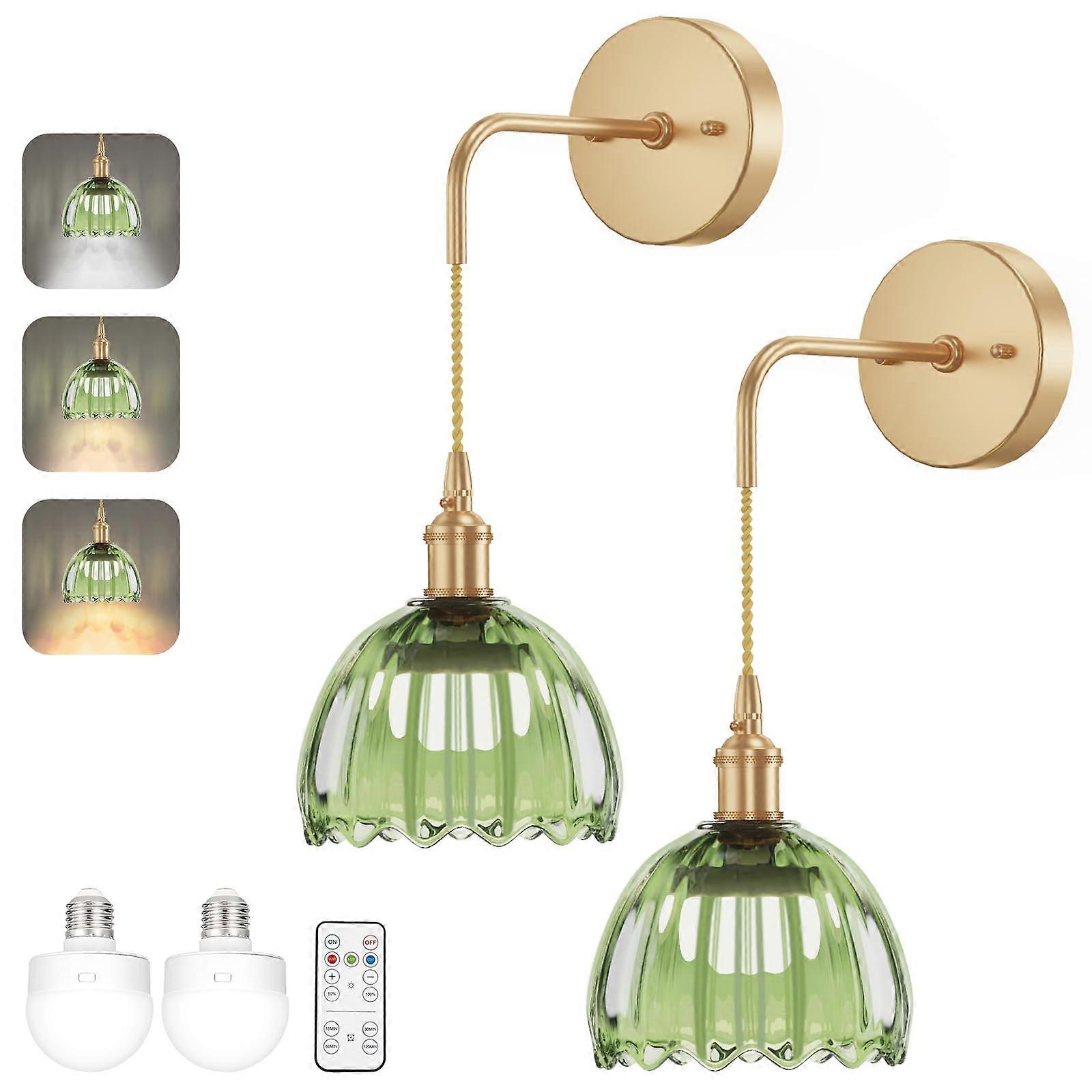2 Set CCT Dimmable Vintage Wireless Wall Sconces - Adjustable Color Temperature, Battery Operated, Retro Design, Metal Finish