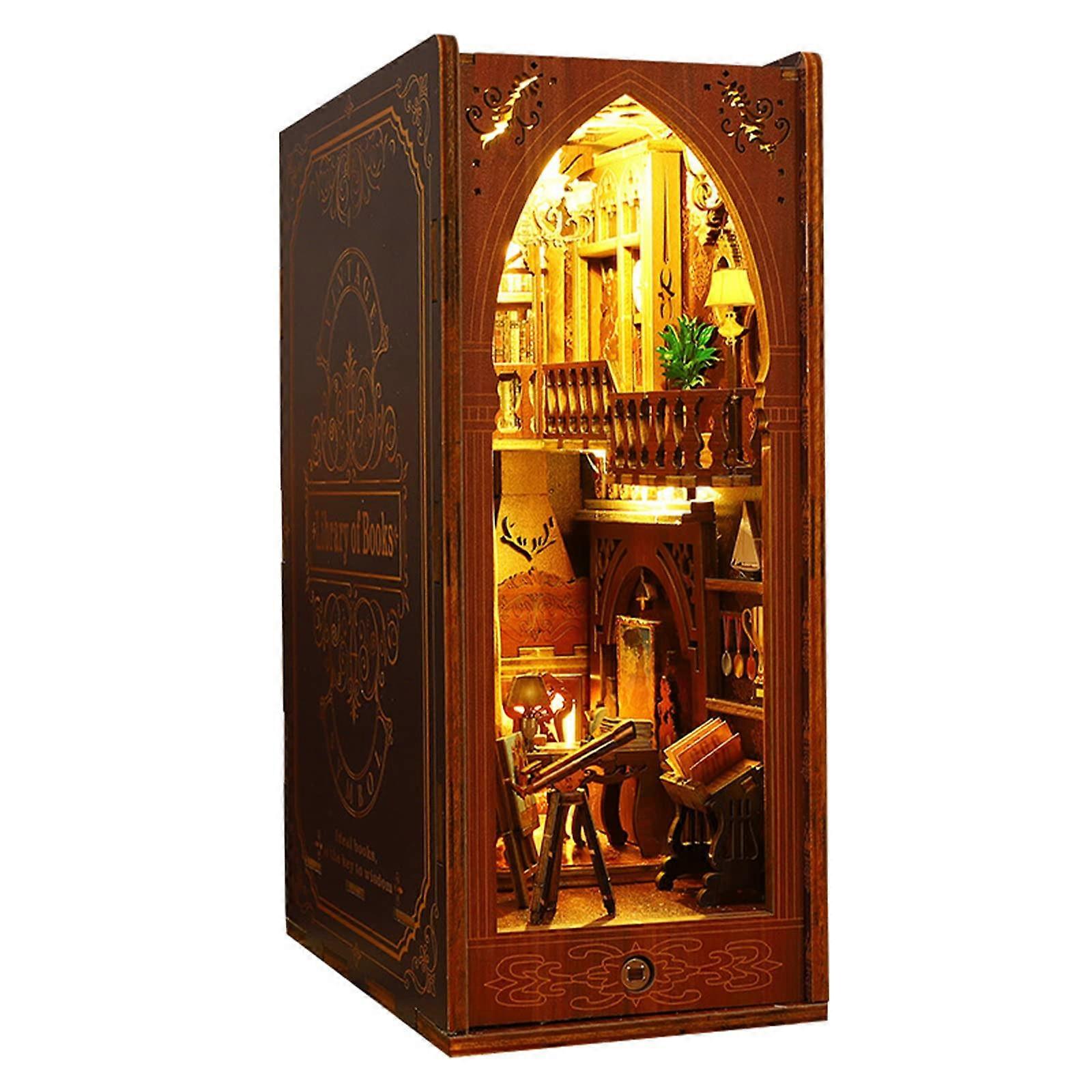 1 Kit 3D Wooden Magic Book Nook Kit Bookshelf Insert DIY Bookend Decor