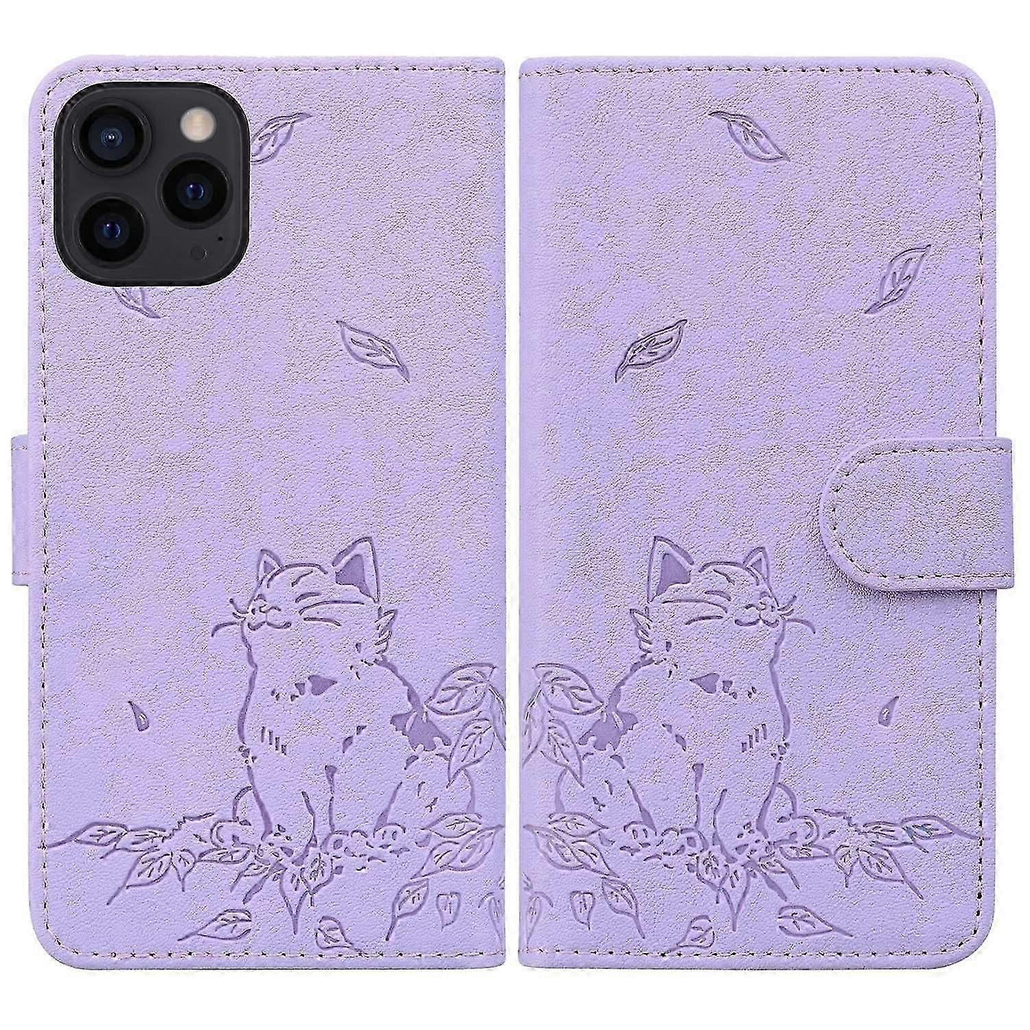 For iPhone 16 Pro Max Case Wallet Cat Pattern Imprinted Leather Phone Cover