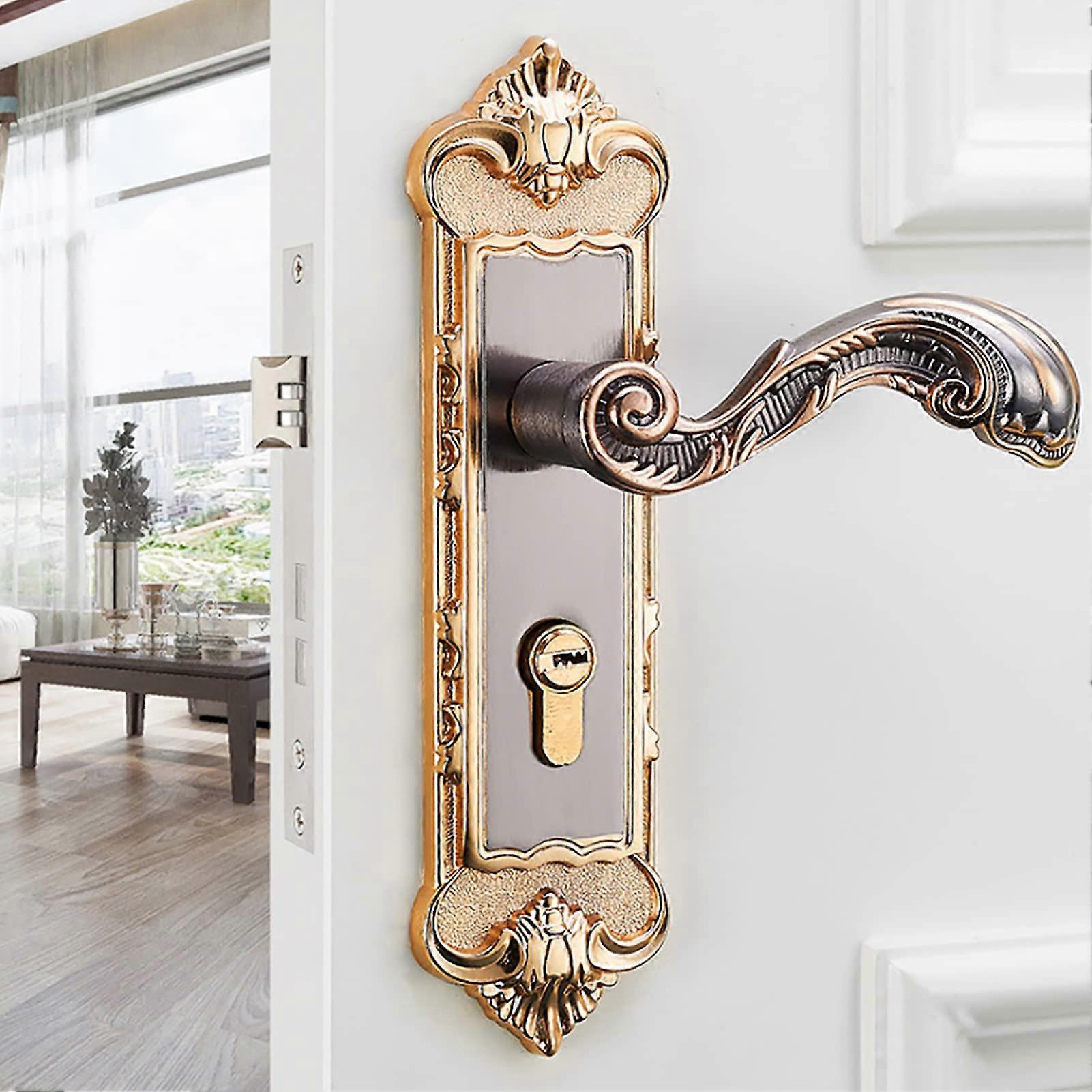European Vintage Door Lock – Retro Mechanical Lever Set for Solid Wood Interior Doors – Anti-Theft Security Solution