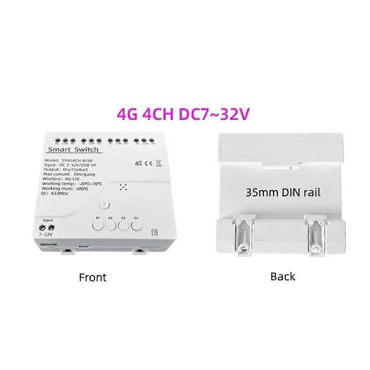 Tuya Smart Switch 4G LTE Relay with RF 433Mhz DC 7-32V