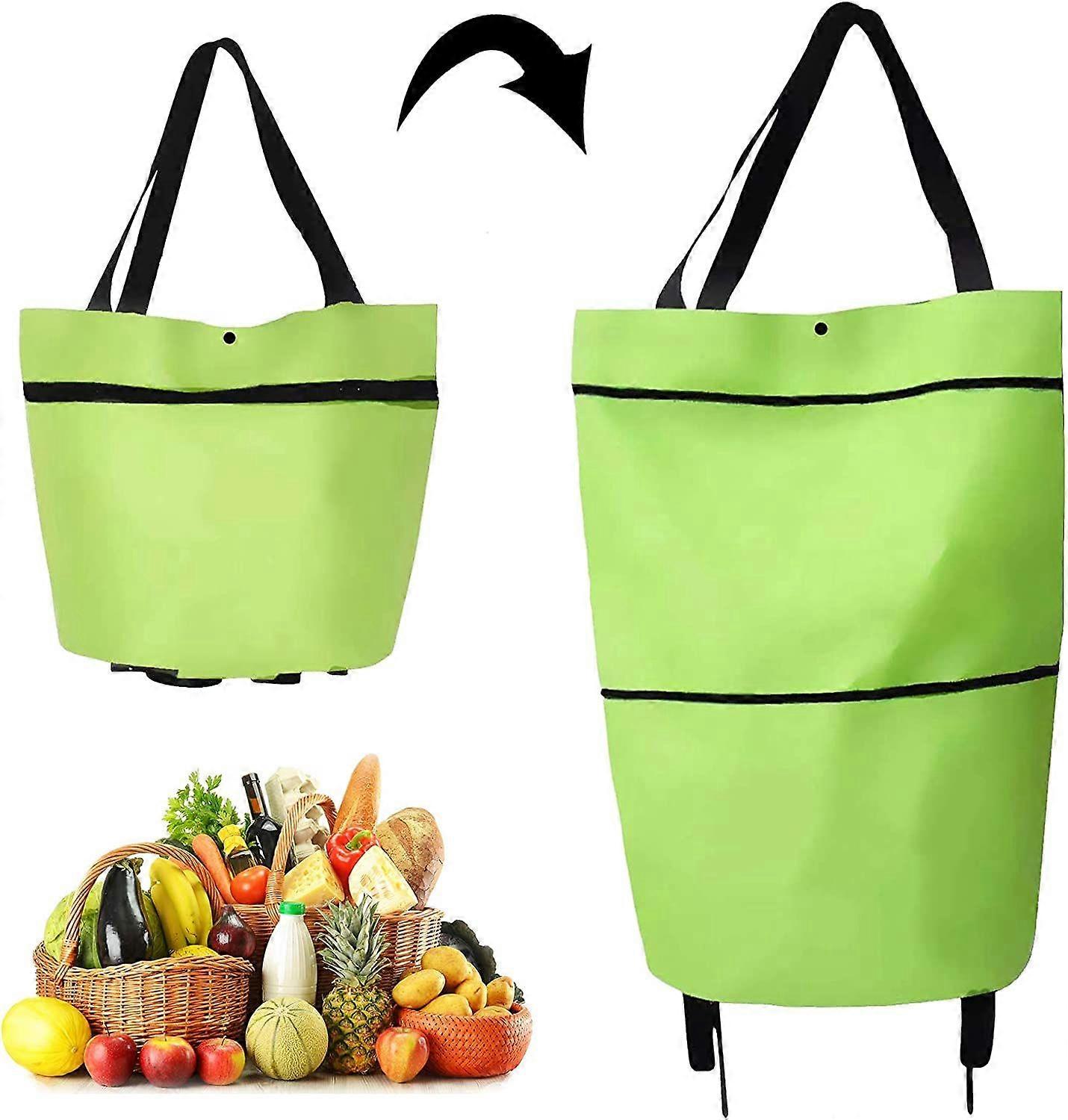 2 i 1 sammenklappelig to-trins lynlås indkøbsvogn med hjul indkøbspose (sort) (D-4)