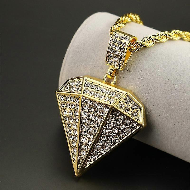 Collier Hip Hop Triangle Diamant Pendentif en or + 76cm Twist Chain