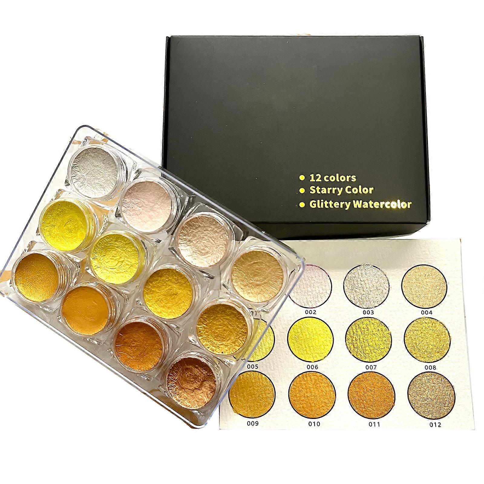 Peinture à l’aquarelle d’artiste 12 paillettes de couleur solide ensemble d’aquarelle Ensemble d’art portable pour la peinture sur tissu pierre bois papier