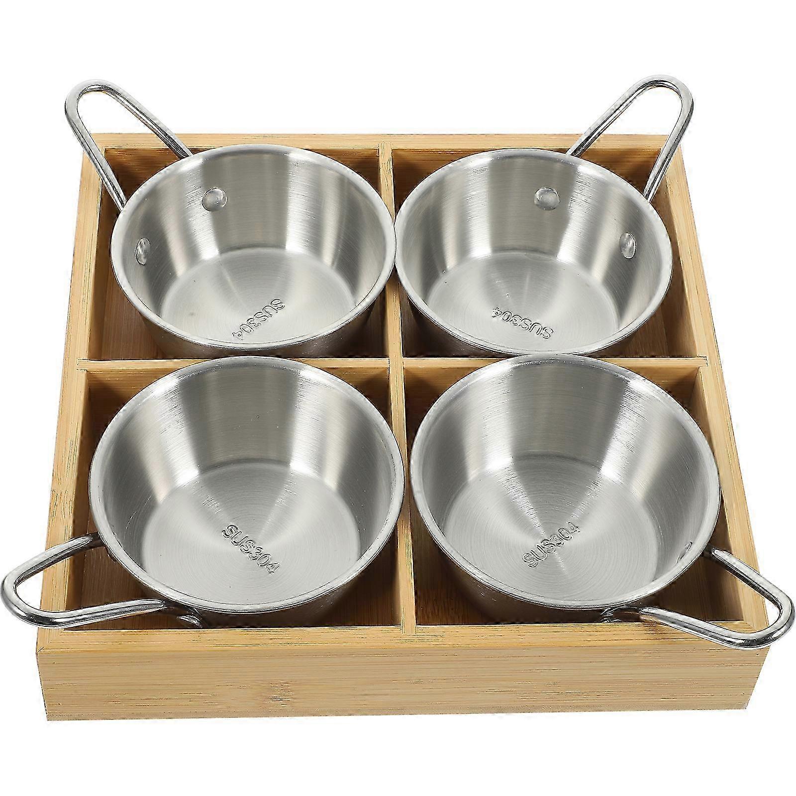 レストラン用ウッドベース付きメタルフードサービングプレート - 22.9x22.9x4.1cm