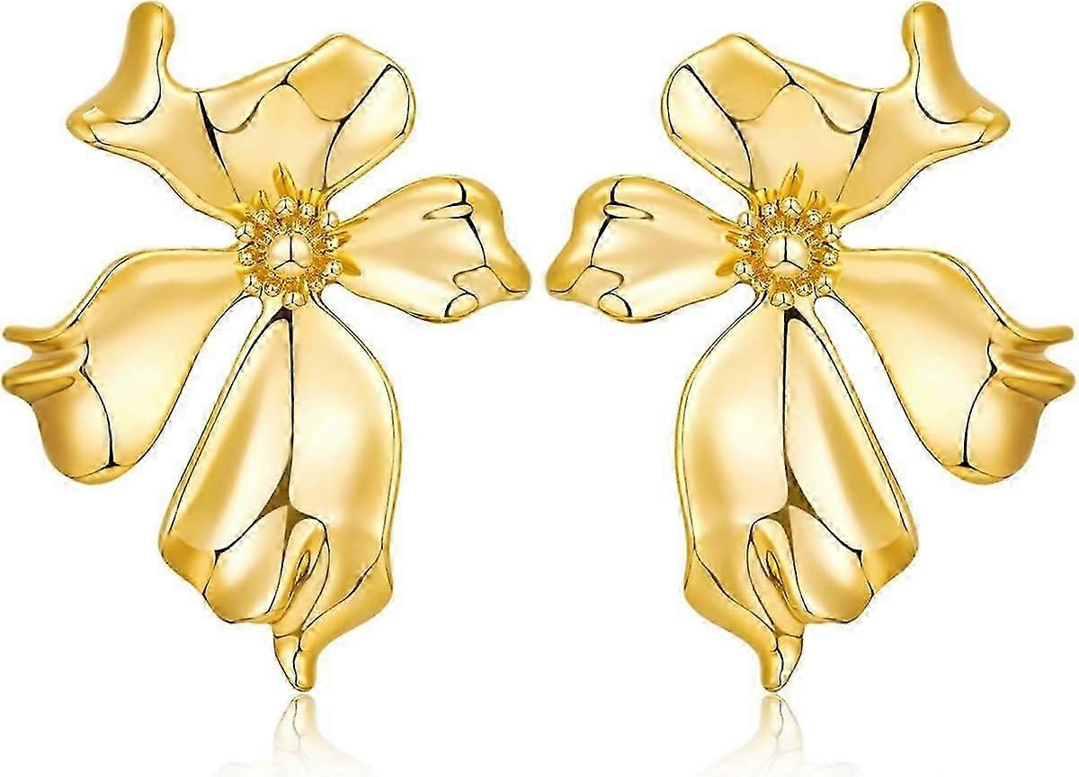Boucles d’oreilles en or pour femmes avec trois fleurs Boucles d’oreilles fleur en or
