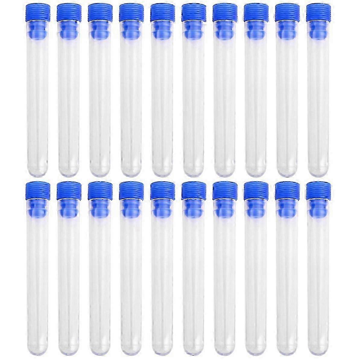 20pcs 100*15mm Non-Graduated Plastic Test Tubes with Screw Caps Suitable for Various Uses (Blue)