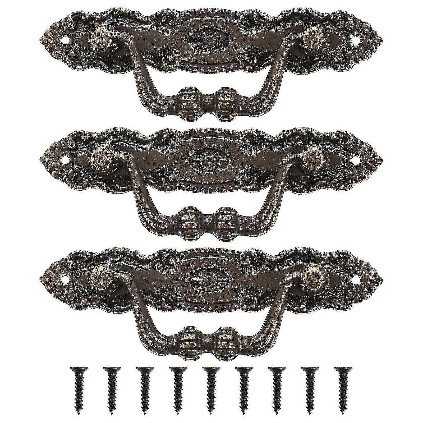 3 Sets Vintage Bronze Cabinet Handles Retro Drawer Knobs 10X4CM Brown