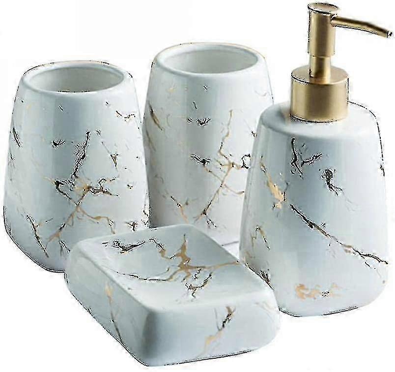 Ceramic Bath Set with Dish - Vanity Countertop Accessories