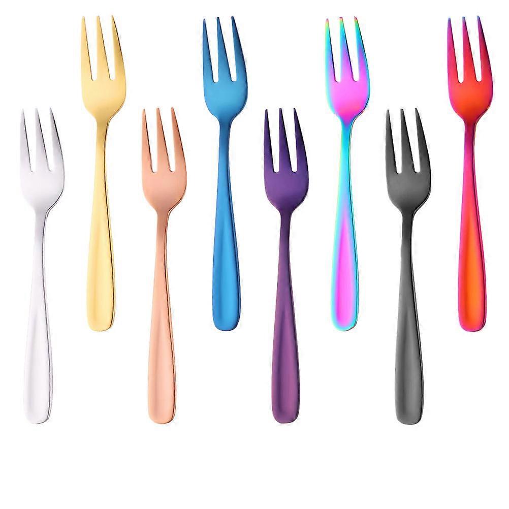8pcs Stainless Steel Cake Forks Fruit Forks Home Food Forks Assorted Color