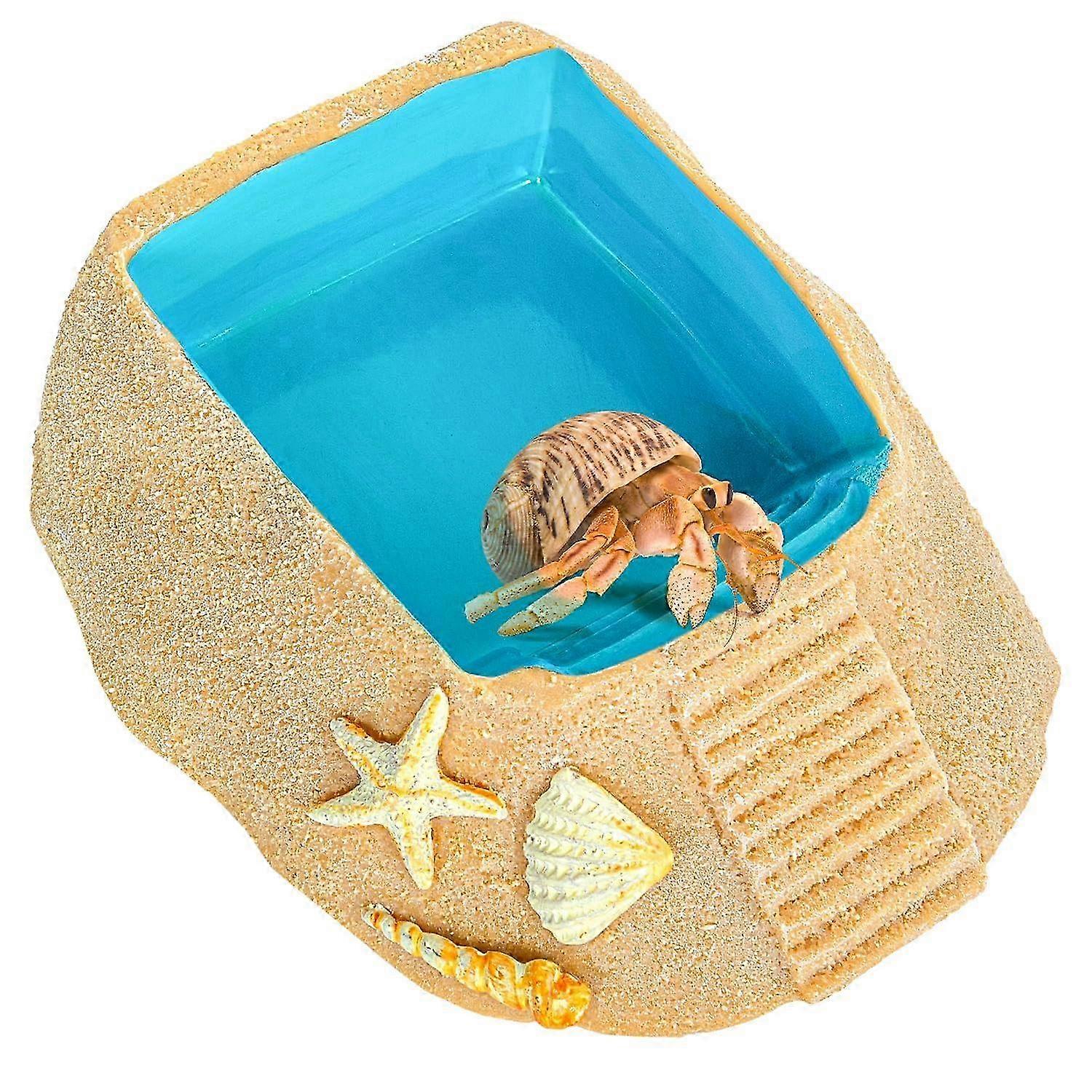 Beach Style Hermit Crab Water Bowl with Reptile Ramp and Basking Platform 2025