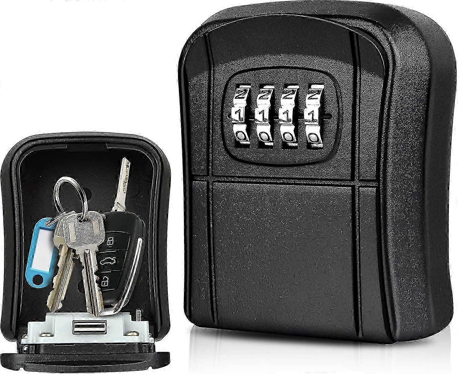 Key Box Wall Mounted Mini Key Safe Outdoor Key Box with Resettable 4-Digit Numeric Code Waterproof(Black)
