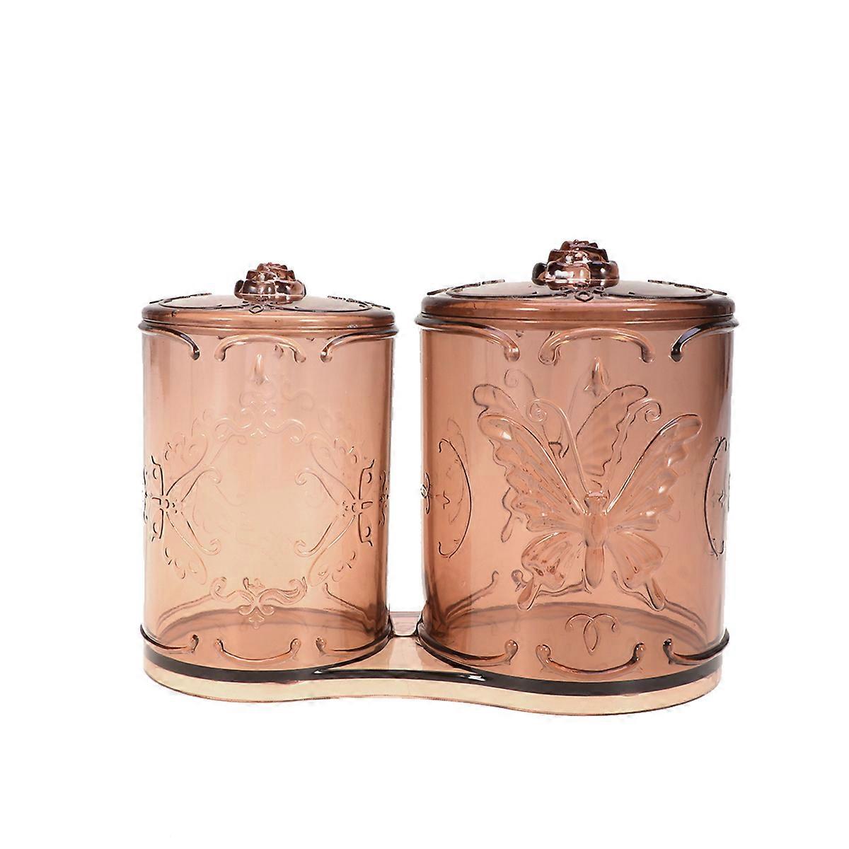 Cotton Swabs Canister Organizer Dustproof Storage Box Clear Coffee 15.5x8.5x10.5cm for Bathroom Use 1Set