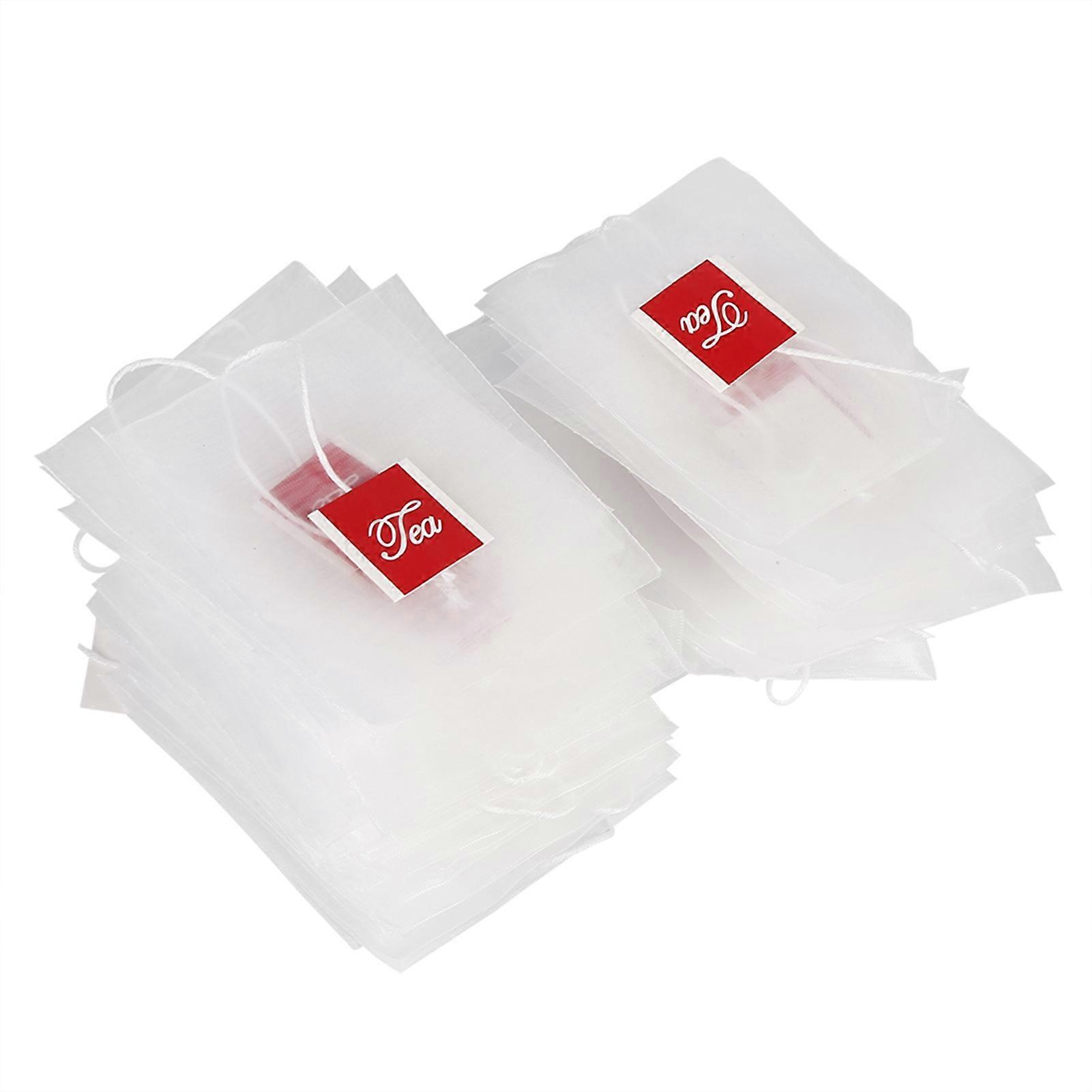 100 Pcs Empty Nylon Filter Bags for Tea Infuser Herb Spice Strainer with String for Home Use