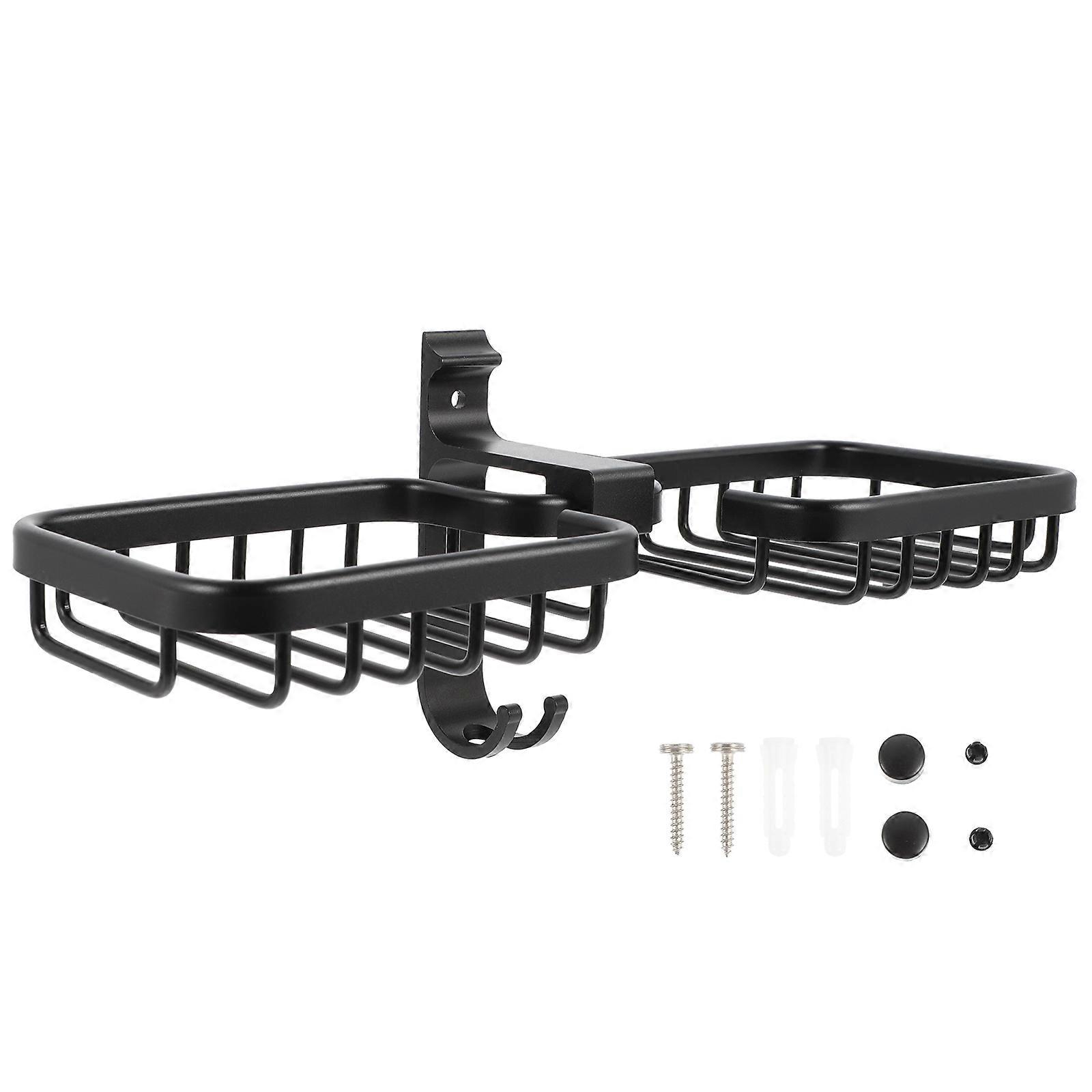 Space Aluminum Soap Holder with Drain Rack No Punch Needed for Bathroom Storage Black 1Pc