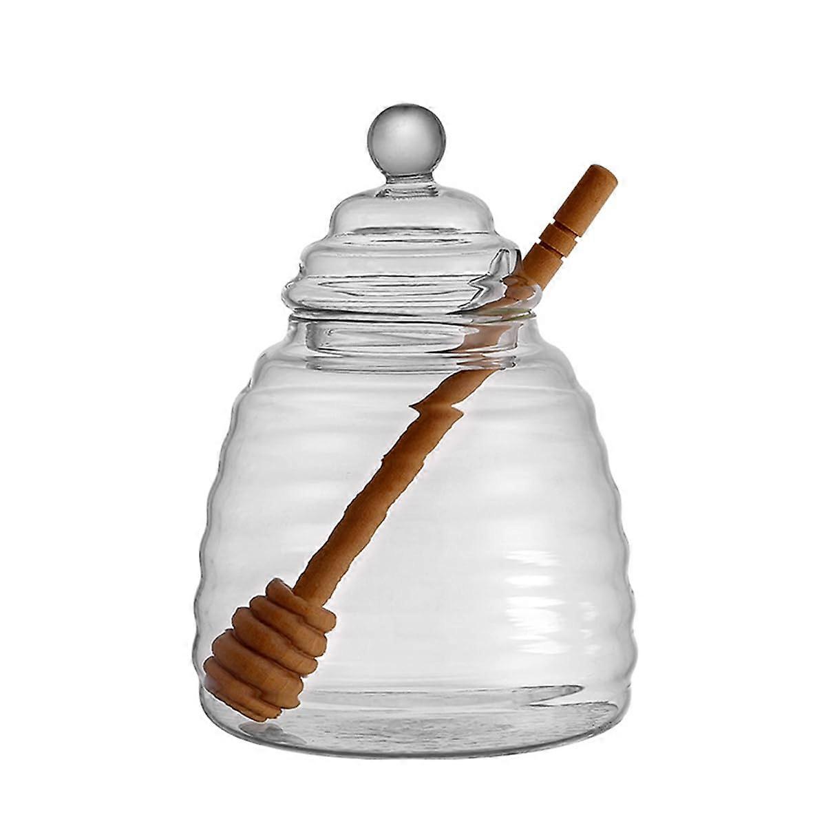 500 ml Glass Honey Pot with Lid, Honey Spoon, Transparent Honey Jar for Syrup Serving, TY-FMG Honey Container