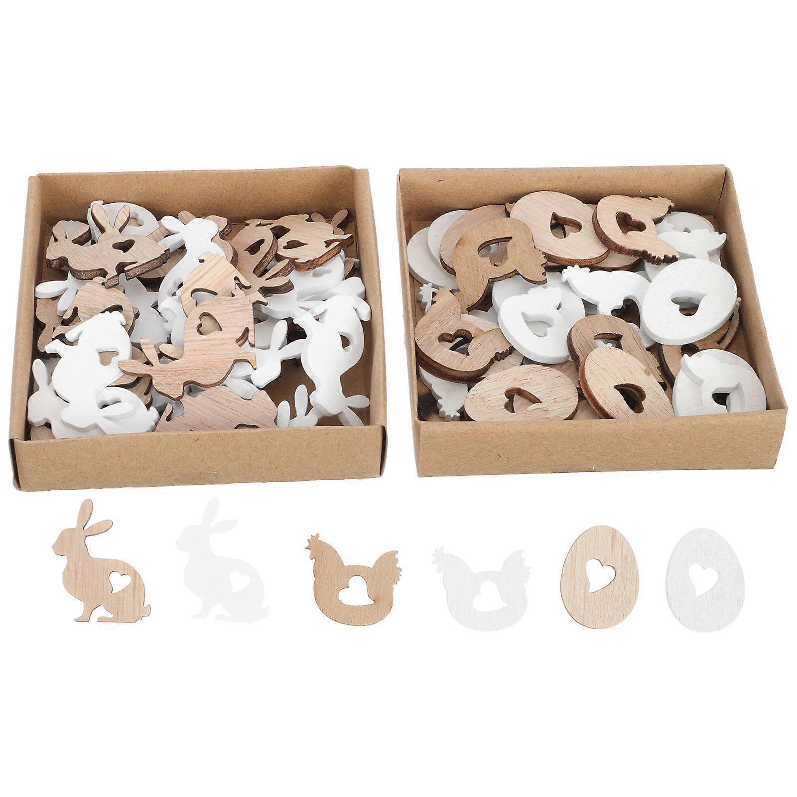 Egg Decor Easter Egg Rabbit Craft Wood Chip Set Diy Decoration for 72Pcs