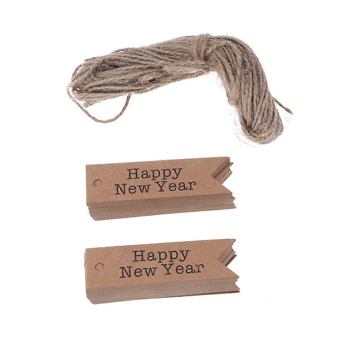 Craft Paper Tags With String Happy New Year Labels Decoration For Guests Kraft Paper 100Pcs