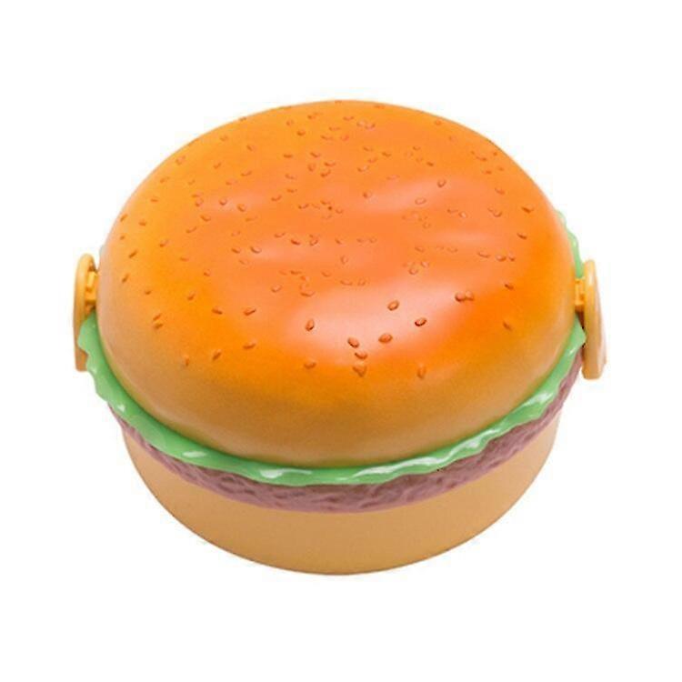 Cute Double Tier Hamburger Bento Box for Children - Microwave Safe Lunch Container with Fork Set