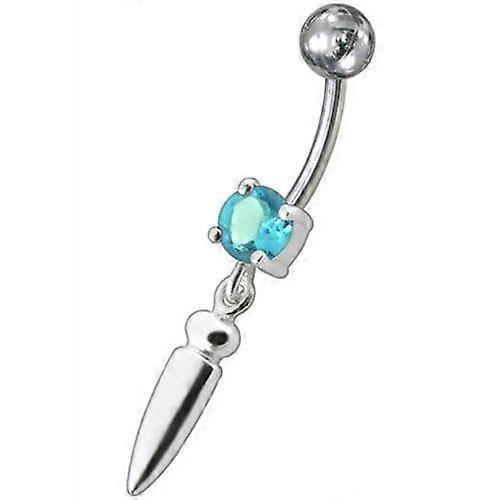 Silver Bullet With Single Stone Fancy Jewelled Dangling Belly Ring