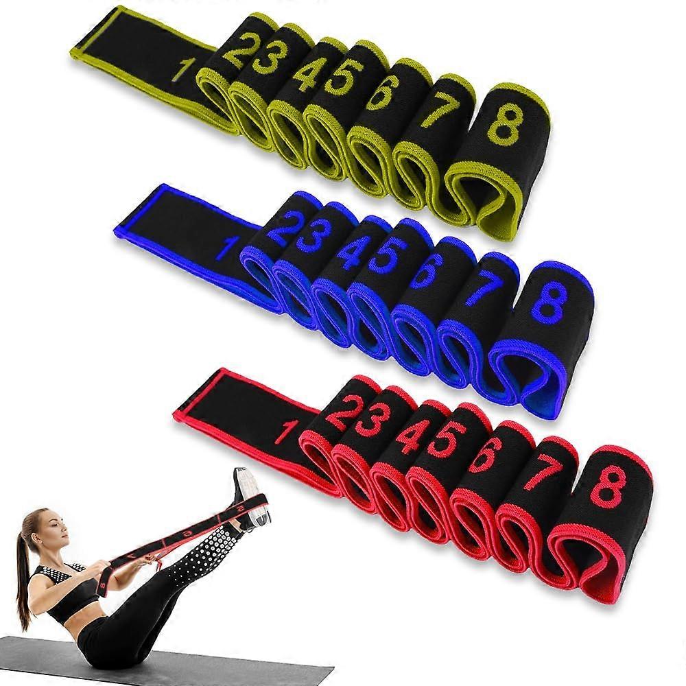 Yoga Stretch Strap - Set of 3 Adjustable Resistance Bands for Pilates, Fitness, and Stretching - Highly Elastic Multi-Loop Design