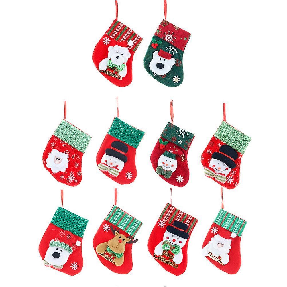 Holiday D茅 Storage Christmas Stocking Candy Bag Home Decoration Assorted Color 10Pcs