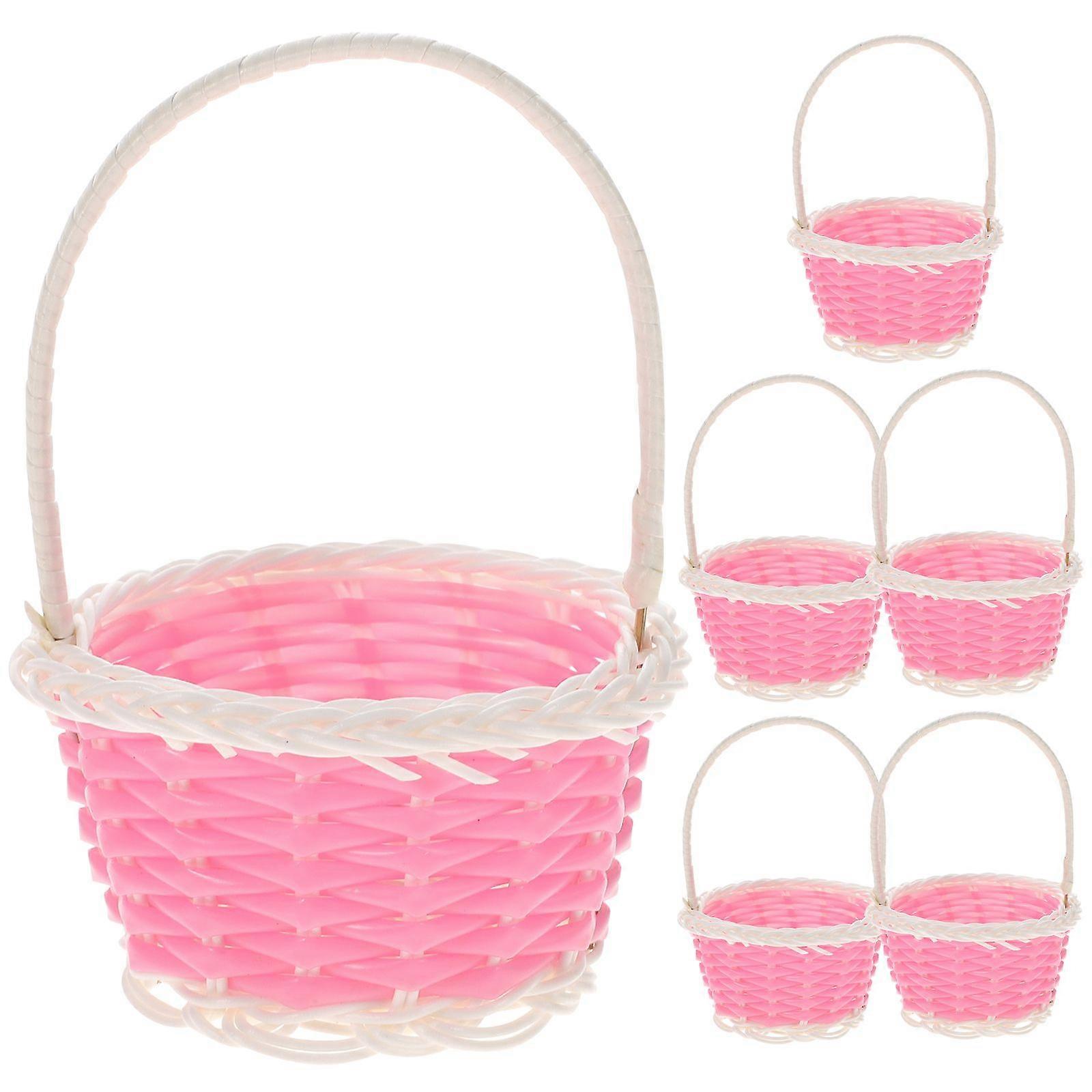 6Pcs Mini Plastic Woven Baskets with Handles for Easter Egg Wedding Decor Crafts
