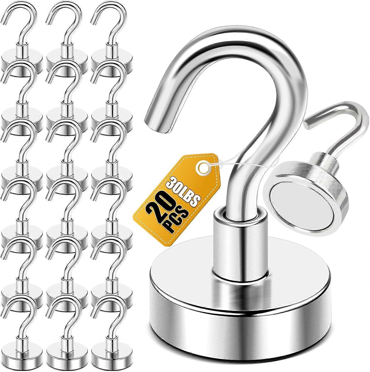 Magnetic Hooks, 30+lb Heavy Duty Magnetic Hooks, Extra Strong Magnet Hooks for Cruise Ship Cabins, Refrigerator, etc. (Silver, 20 Pack)