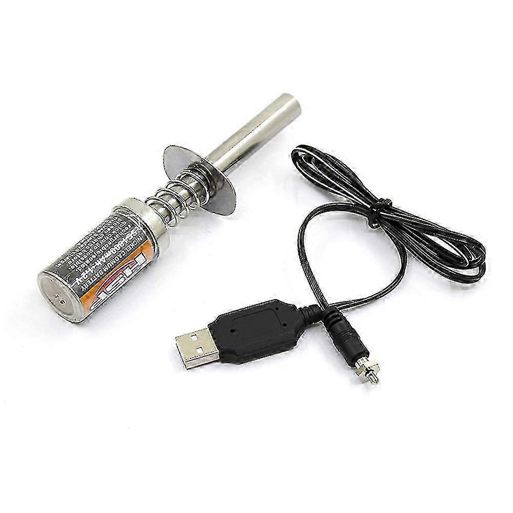 Rechargeable 1.2 V 1800mah Glow Plug Igniter with DC USB Charger for Gas Nitro Engine Power Suitable for 1/10 and 1/8 RC Cars