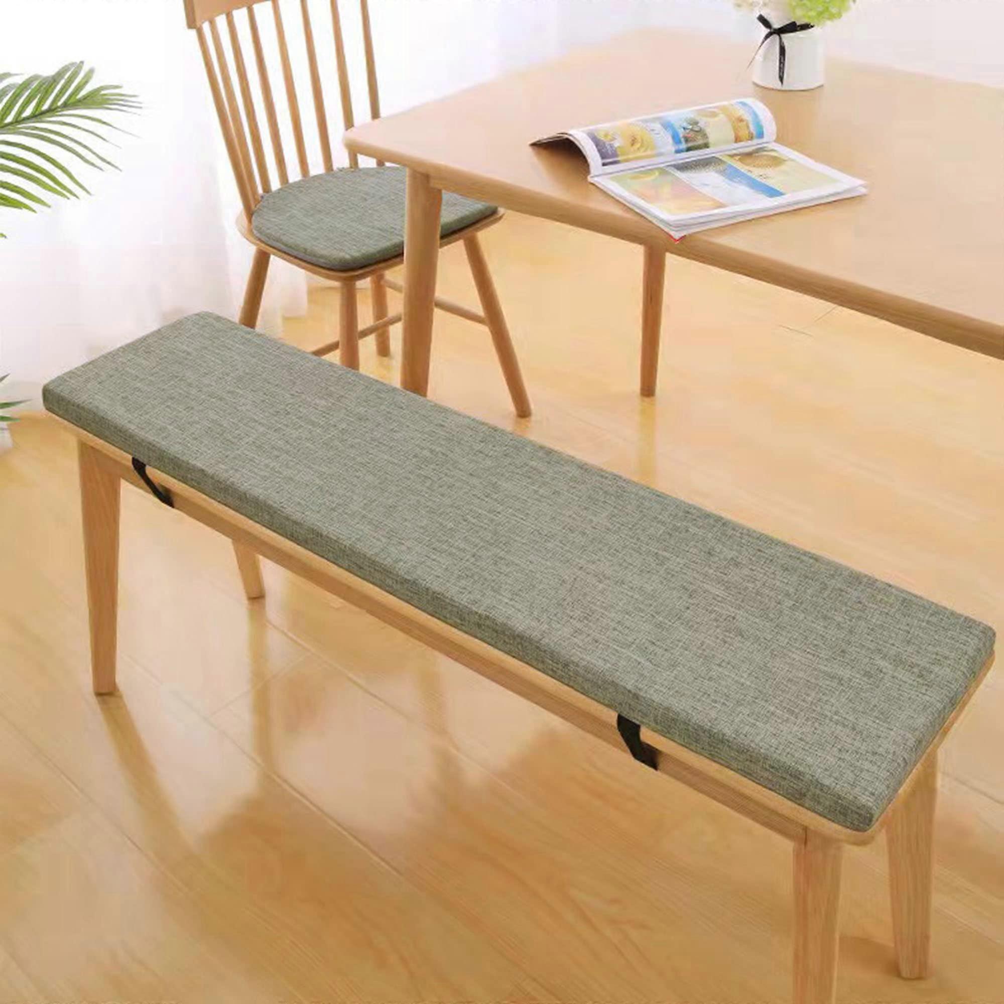 Nonslip bench cushion with strap, foam pad, washable cover, light gray 100x45x5cm