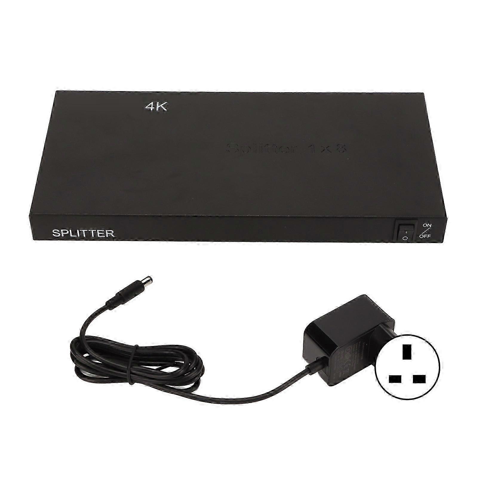 HD Multimedia Interface Splitter 4K 1x8 Sound Video Distributor with Charger for Compatible Consoles and Devices UK Plug