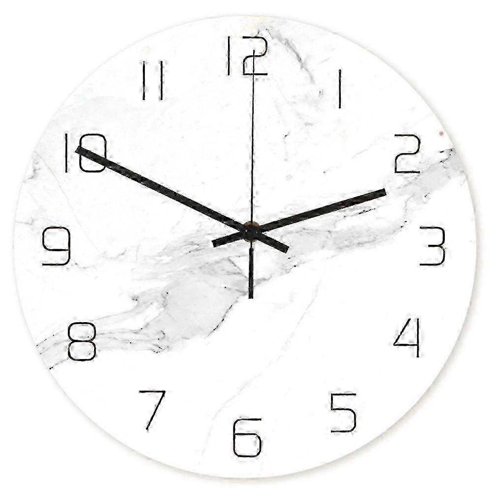 1Pc Round Acrylic Wall Clock with White Marble Grain UV Print, Decorative Clock Without Battery