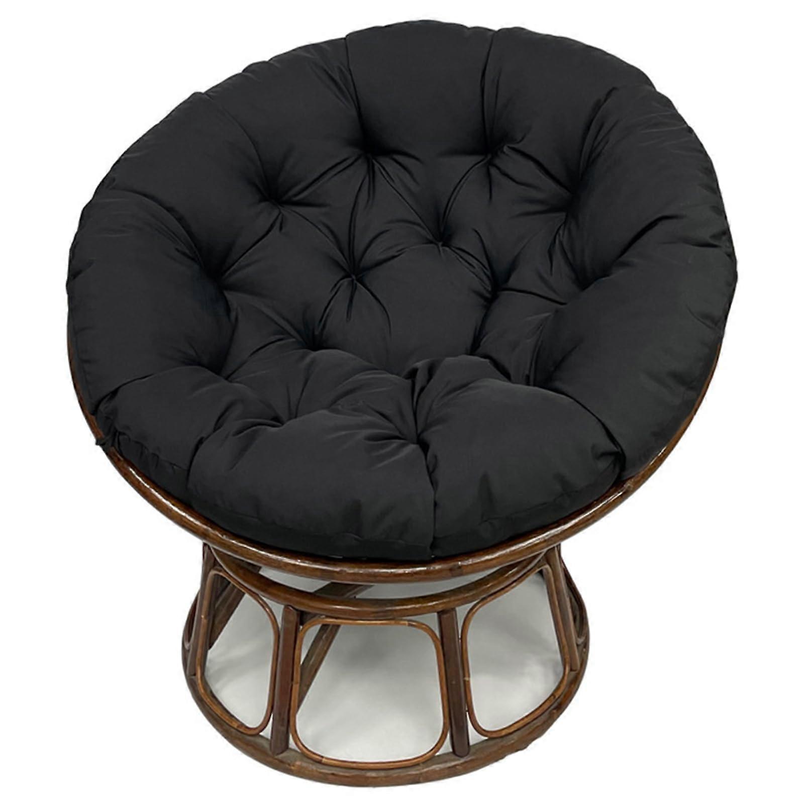 Round stool cushion for rattan egg chair, removable with nonslip straps, black