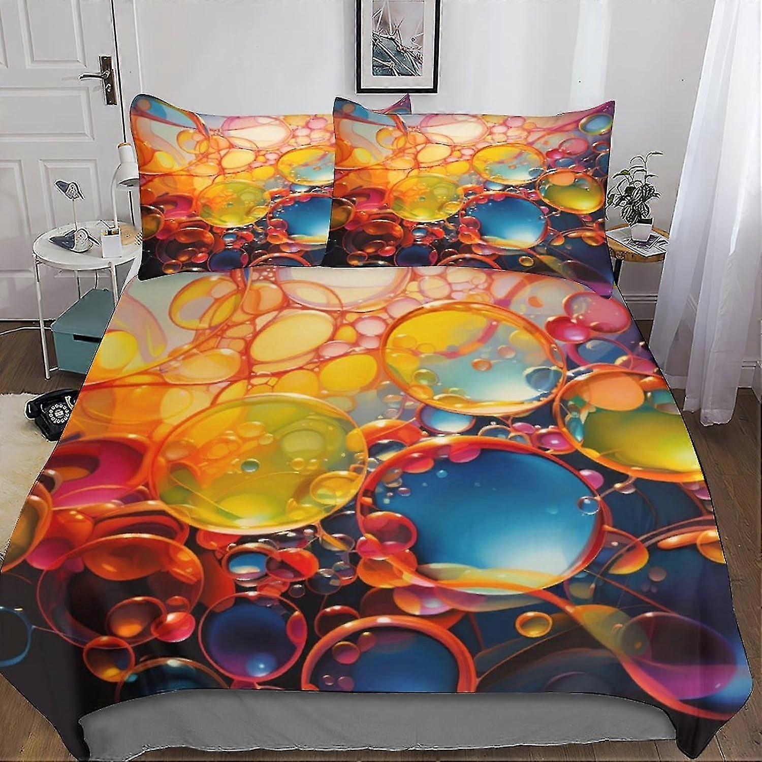 Colorful Bubbles 3D Print Bedding Sets with Pillow Cases, Soft Microfiber Duvet Cover Sets, 3 Pieces