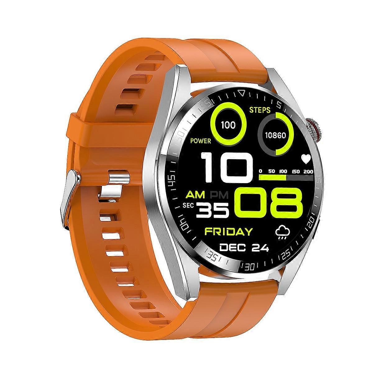 1.43 inch AMOLED Smartwatch Silver Orange Silicone Strap
