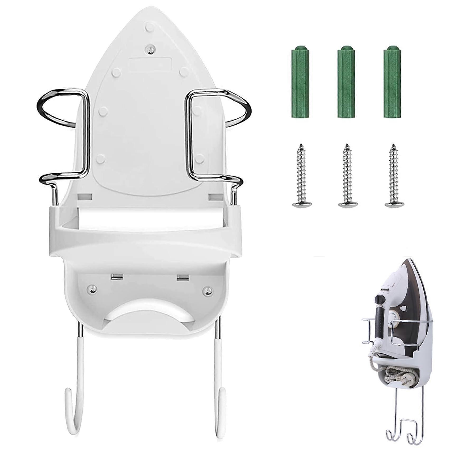 Ironing Board Wall Mount Holder with Hooks, Removable Storage Rack for Laundry Room