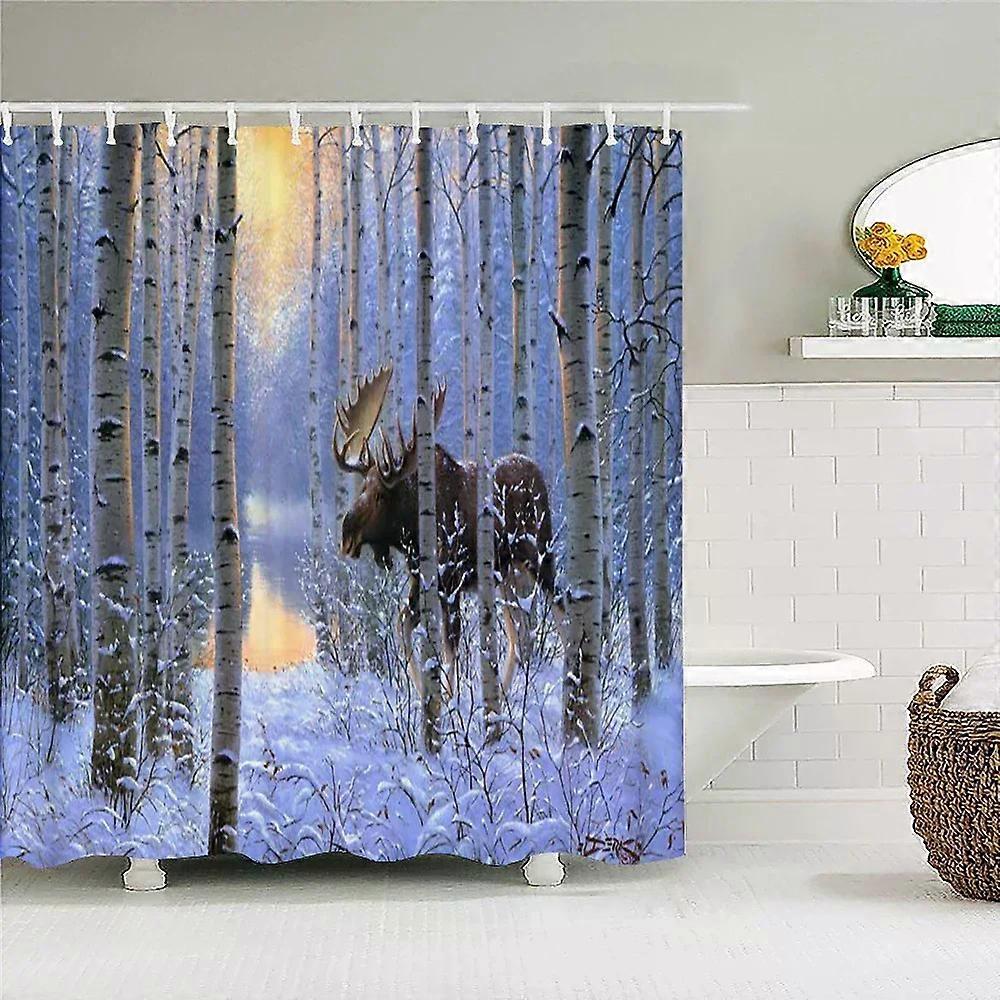 יער טבעי נוף וילונות מקלחת הדפסת תלת מימד פוליאסטר בד רחיץ עם ווים מסך דקורטיבי לבית, W90xH180 ס"מ