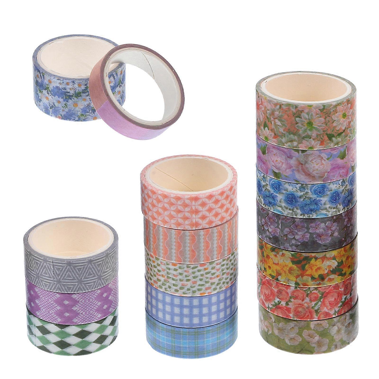 Flower Pattern Paper Tape DIY Material for Decoration 17 Rolls Pack