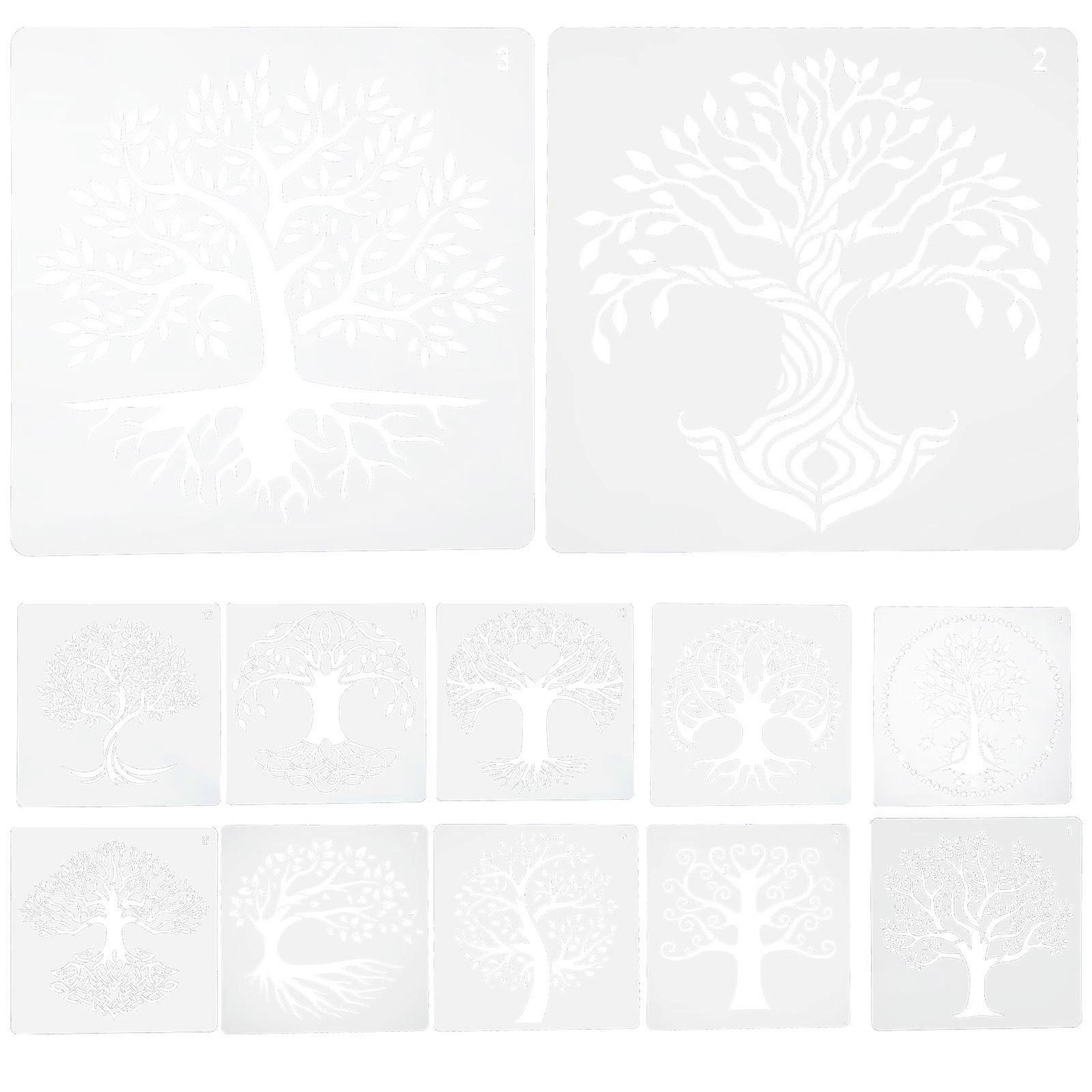 Creative Tree Pattern Stencils – 12 Sheets Reusable DIY Craft Painting Templates for Wall Art, Home Decor, Scrapbooking & Journals