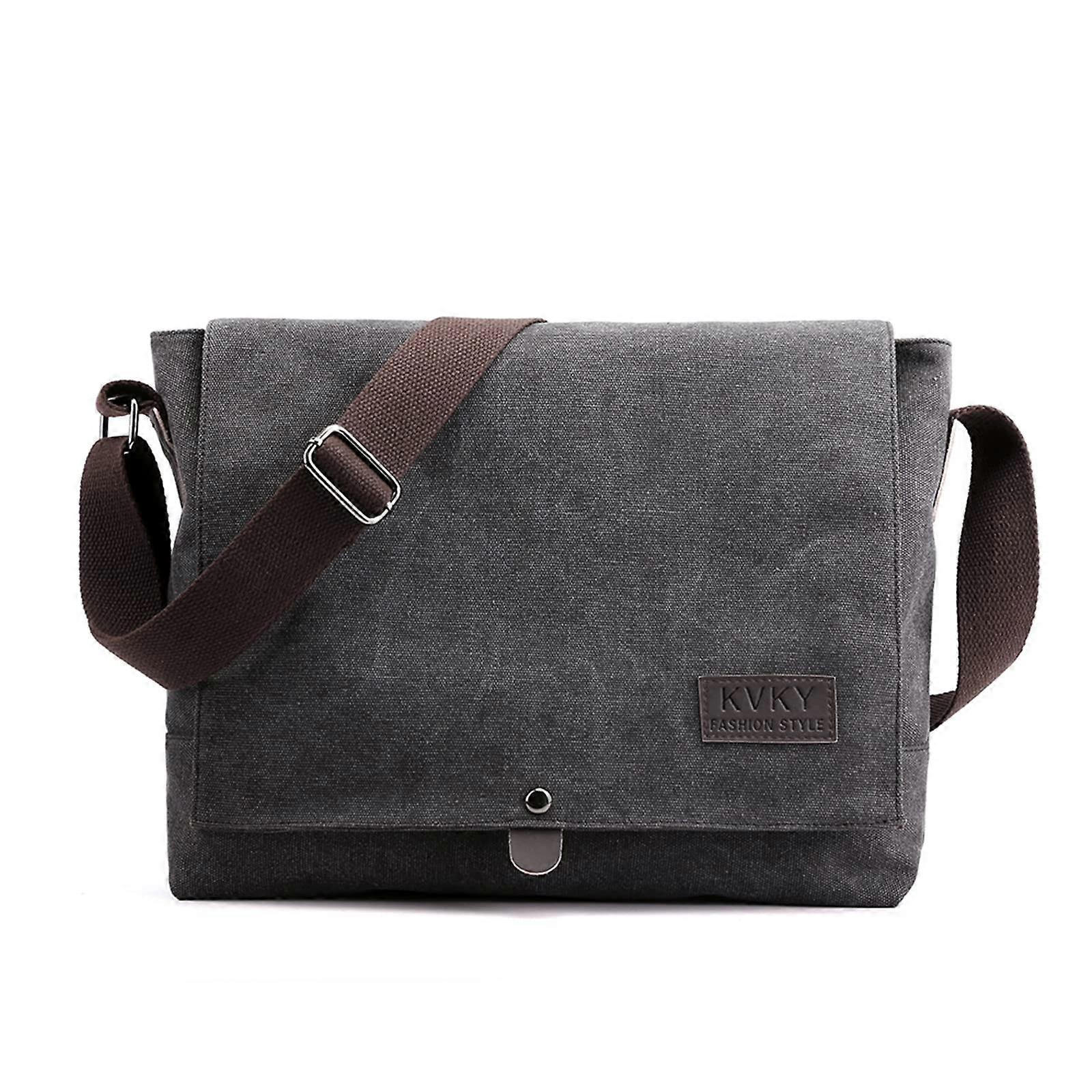 Retro Men's Shoulder Bag, Canvas Handbag, Large Messenger Bag, black